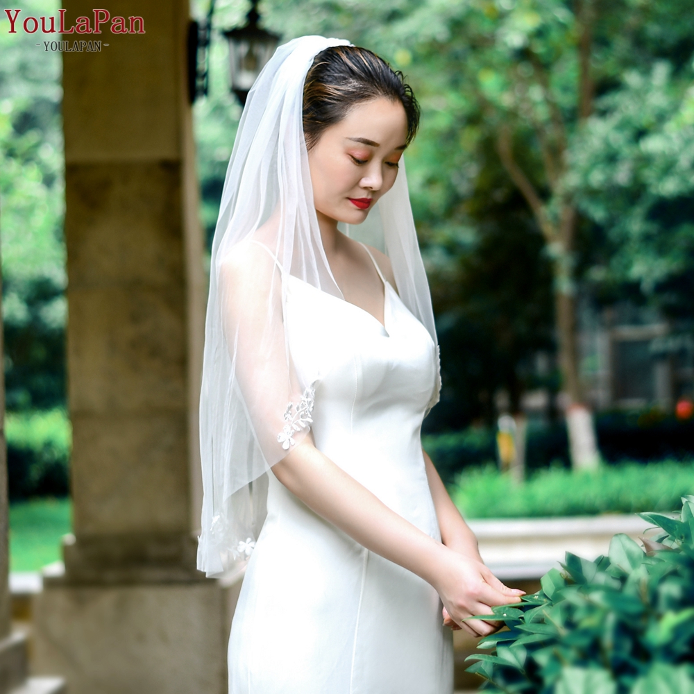 YouLaPan V104 Hot-Selling Single-Layer Elbow Swiss Gauze Bridal Wedding Veil With Embroidered Flowers