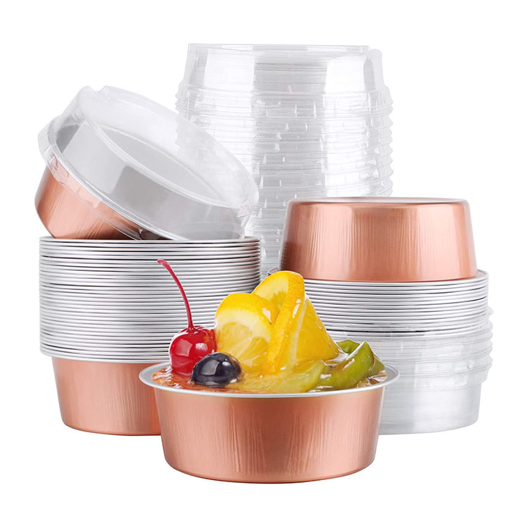 Factory price rose gold catering desserts flan round 150ml cheesecake custard cake cupcake baking aluminium foil cups with Lids