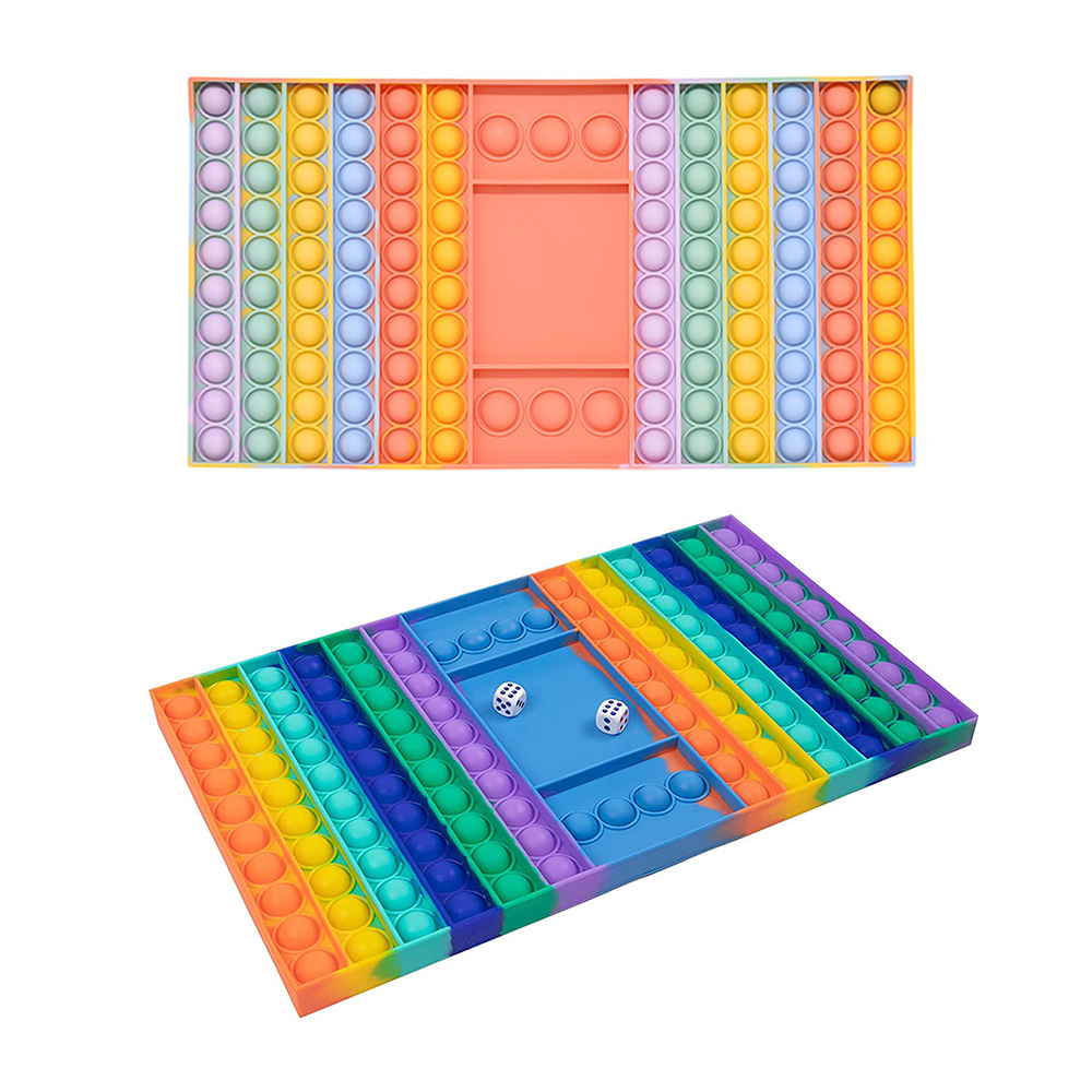 Wholesale Silicone Sensory Stress Relief Rainbow Popping Game Board With Dice Push Bubble Chess Board Popper Fidget Board Game