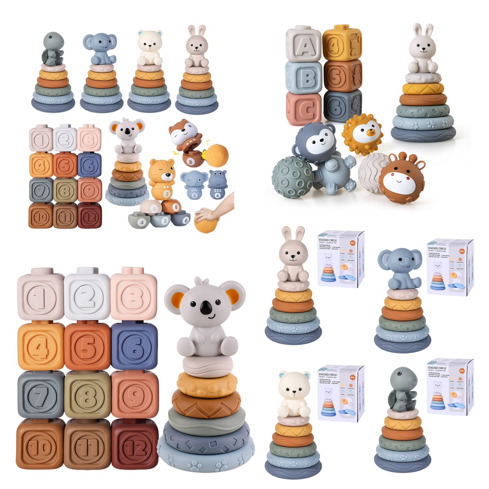2025 New Hot Sale Children's Toys Colorful Baby Learning Educational Building Blocks Stacking Toys Silicone Baby Toys