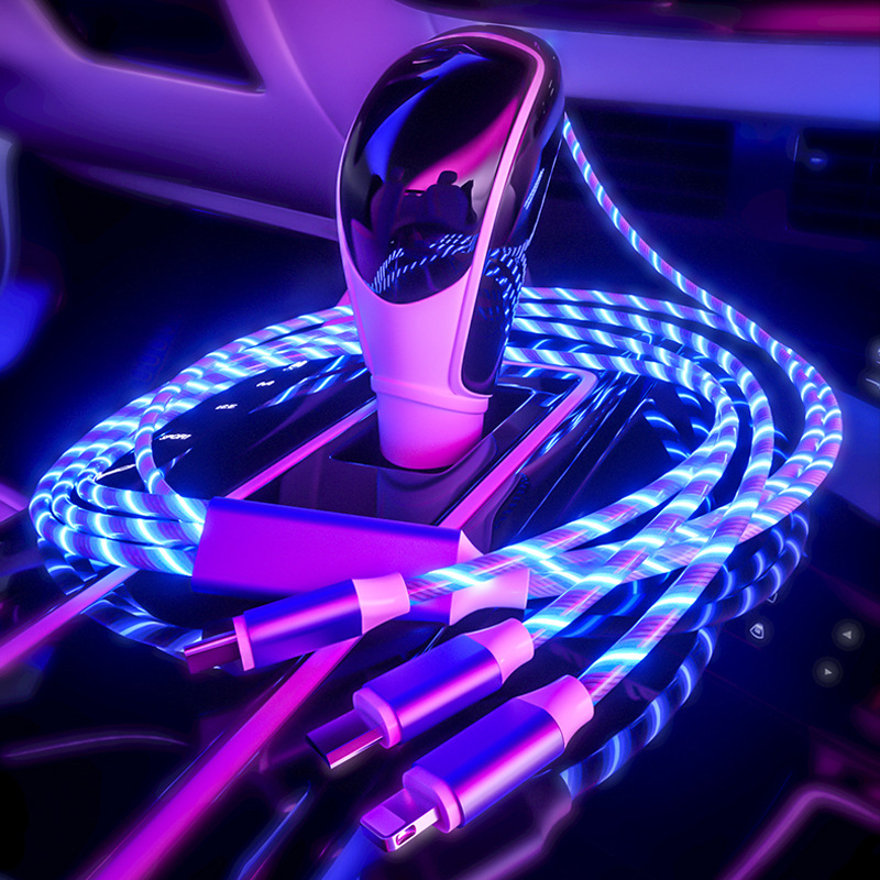 2020 New Trending LED Flowing Light Magnetic Charging Cable Cellphone Fast Charging Cord Micro USB Cable Charger Data Cable Line