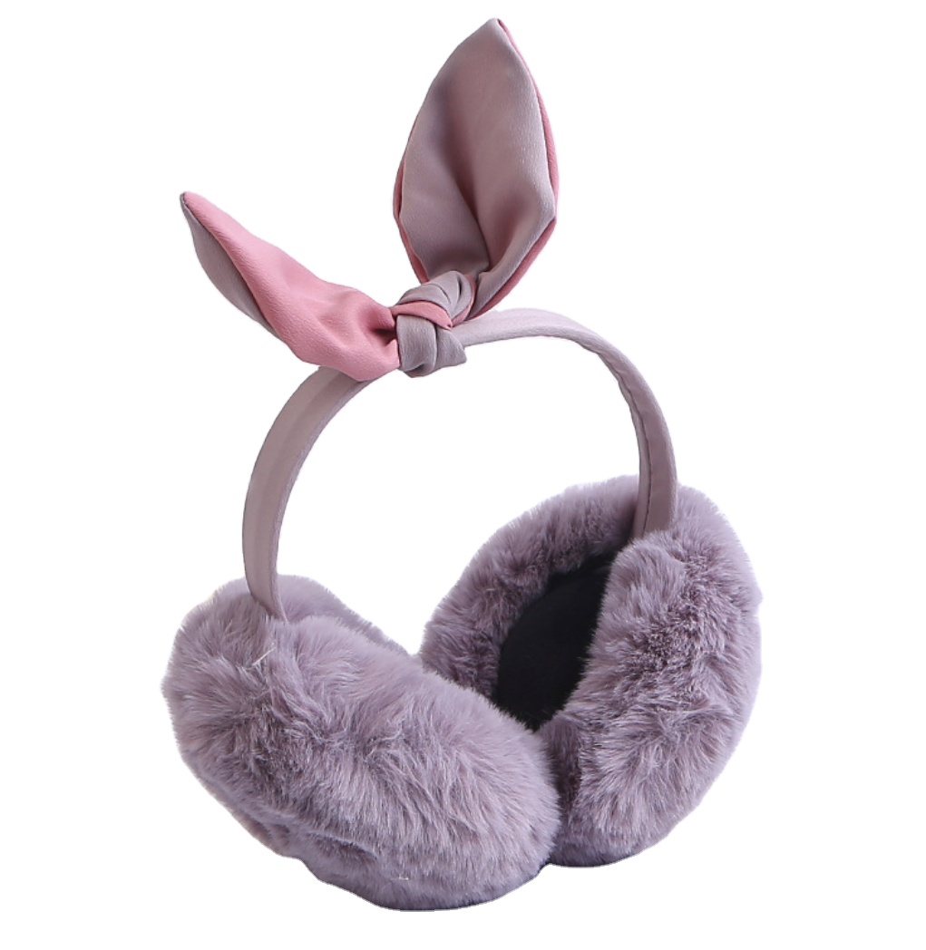 2021 popular hotsale cute Women Faux Fur Fleece Winter Ear Warmers Fleece Bow