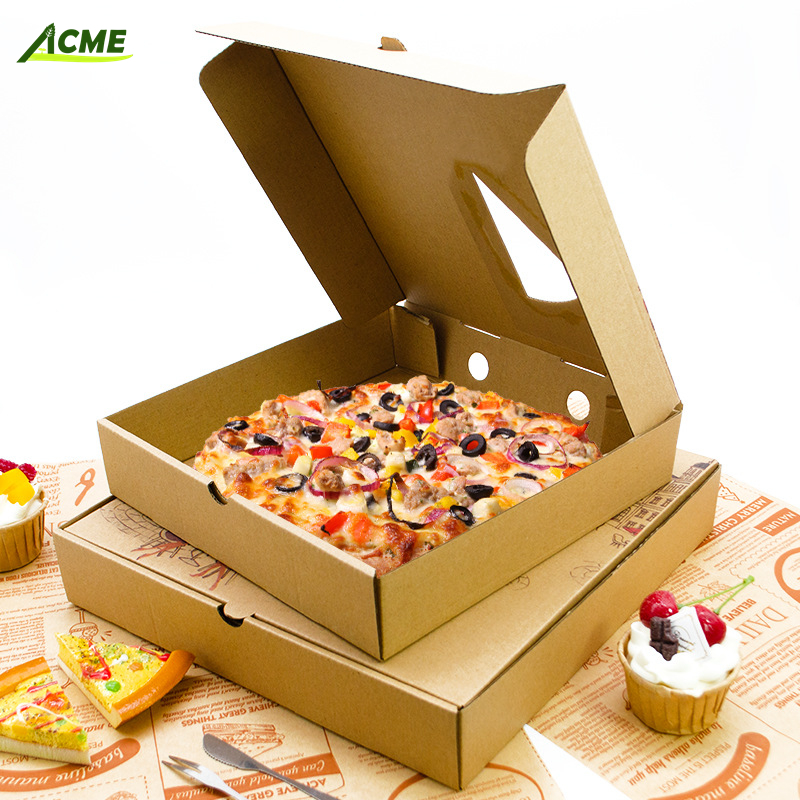 In Stock Pizza Box Kraft Corrugated Cardboard Pizza Packaging 6-18 Inch Custom Pizza Box