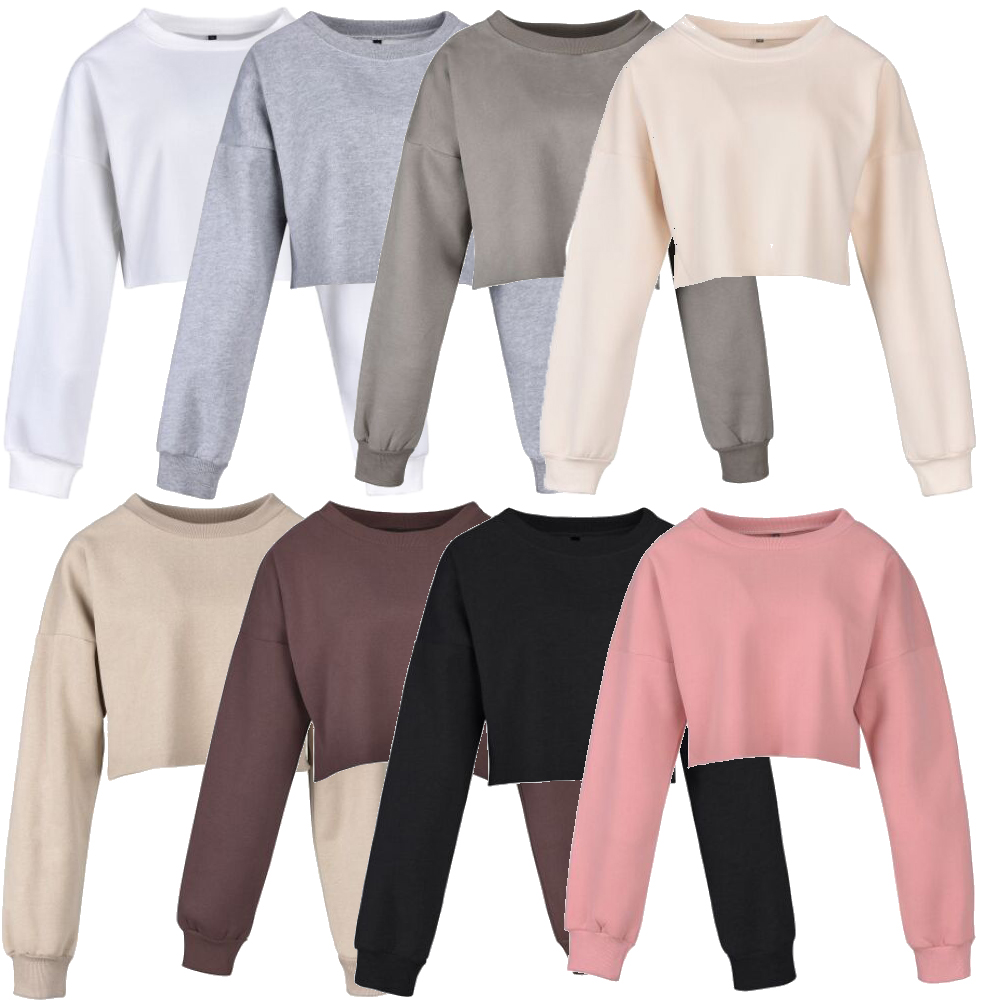 custom wholesale cropped top hoodies sweatshirt woman printing plain cotton crewneck cropped hoodie women