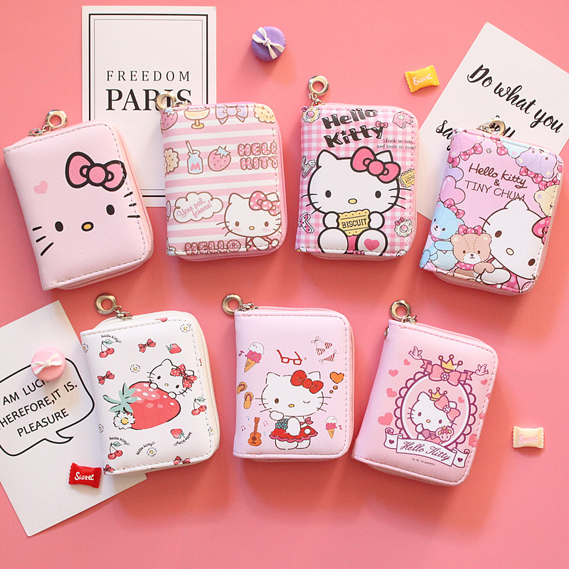 Кошелек для мелочи hello kitty с милым мультяшным рисунком, Женский студенческий мини-кошелек на молнии, Короткий держатель для карт, кошелек для мелочи