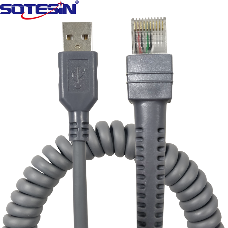 3M Usb «Папа-папа» RJ45 спиральной пружины Спиральный кабель для передачи данных для Zebra символ Ls3408 Ls2208 сканер штрих-кода Usb кабели