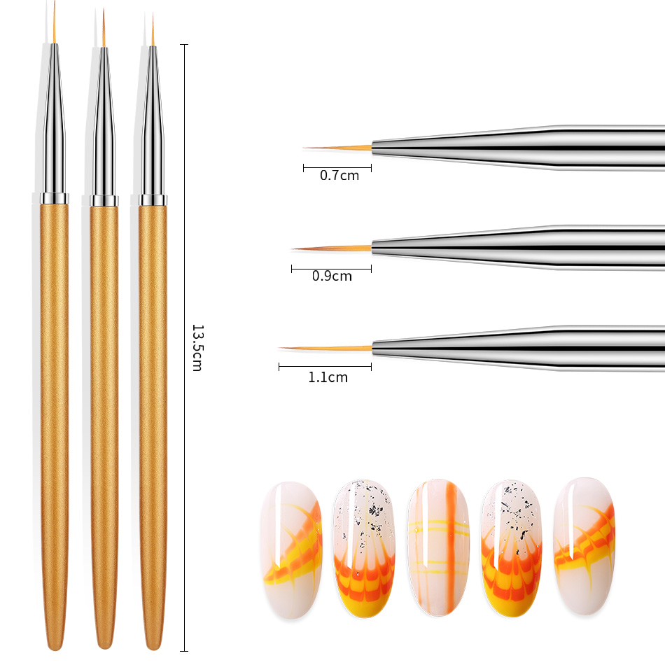 3 Pcs Pro Nail Art UV Gel Design Pen Polish Brush Dotting Drawing Line Nail Brush Tools