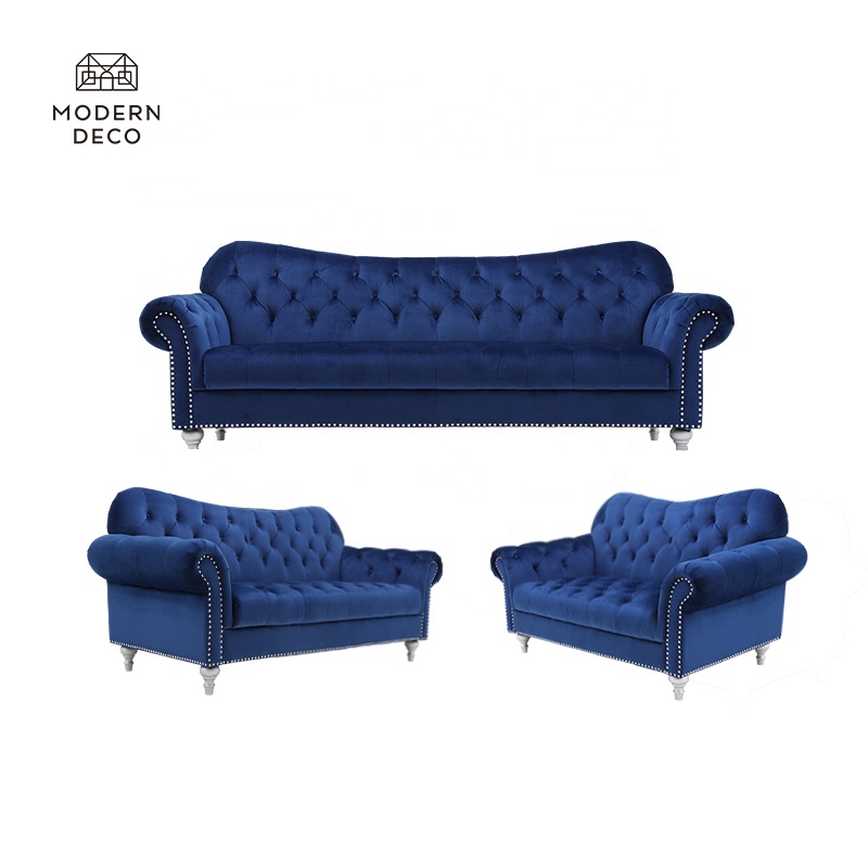 3 2 1 seater velour velvet sofa set tufted 3 piece living room furniture modern blue muebles sofaset modern