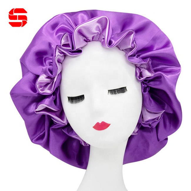 Wholesale Solid Color Double Layer Silk Hair Bonnet Custom Sleep Silk Hair Bonnets Reversible with Logo Plain Satin Bonnets