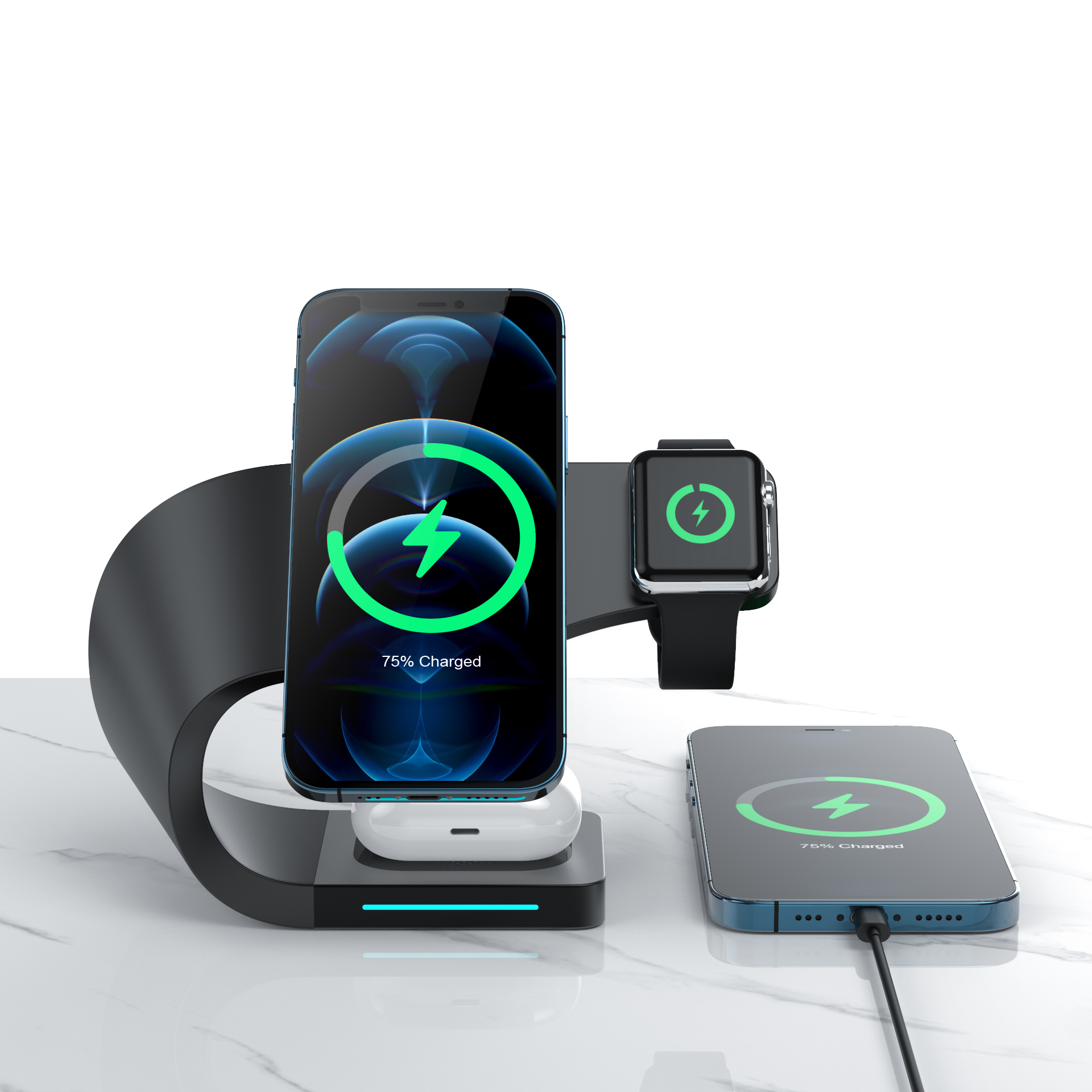 New Magnetic Mount Wireless Charging Station 4 in 1 Desktop Wireless Charger for iPhone for iWatch for AirPods Pro