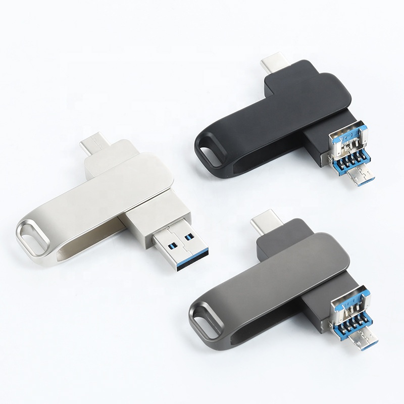 Wholesale 3 in 1 2.0 3.0 Metal Swivel Phone Type c OTG pendrive usb flash drive 16gb 32gb 64gb 128gb 256gb 512gb 1TB for iphone