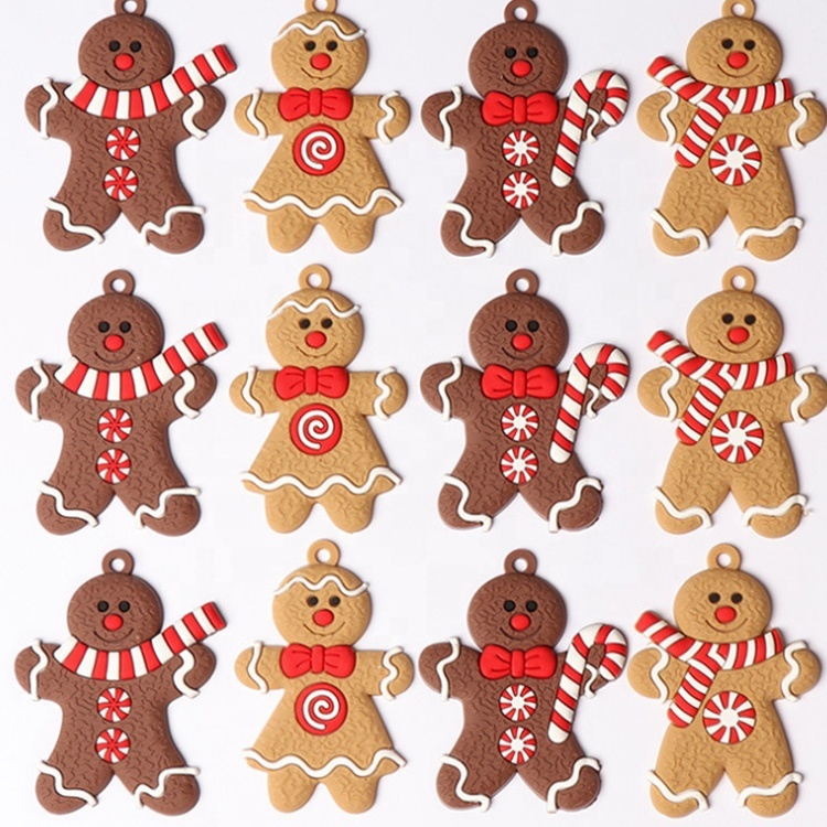 Hot Selling 12 Pcs Price Plastic Gingerbread Man Christmas Ornaments for Christmas Tree Hanging Decorations