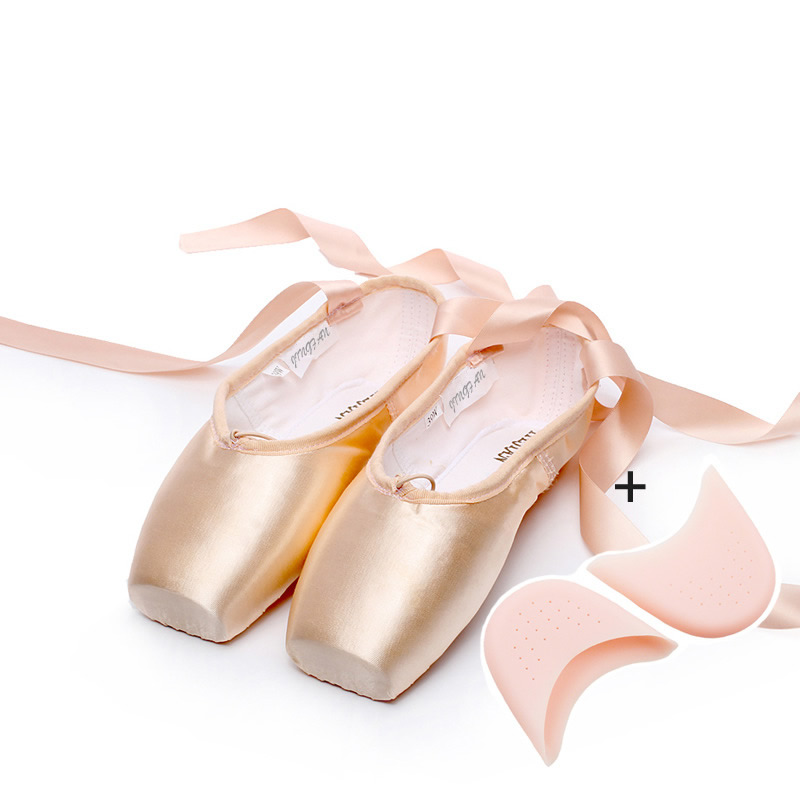 Girls Ballet Shoes Satin Lace-up Flat Pointe Shoes Silicone Case
