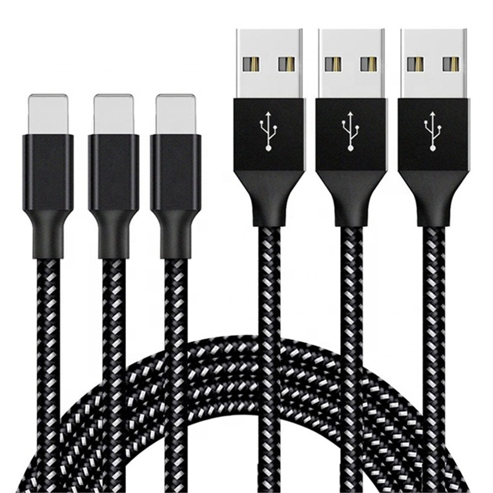 Лидер продаж, 3 фута, 6 футов, 10 футов, плетеный кабель для быстрой зарядки, USB, кабель для зарядки, Дата-кабель для iPhone 12, 11, XS, X, 8, 7, 6