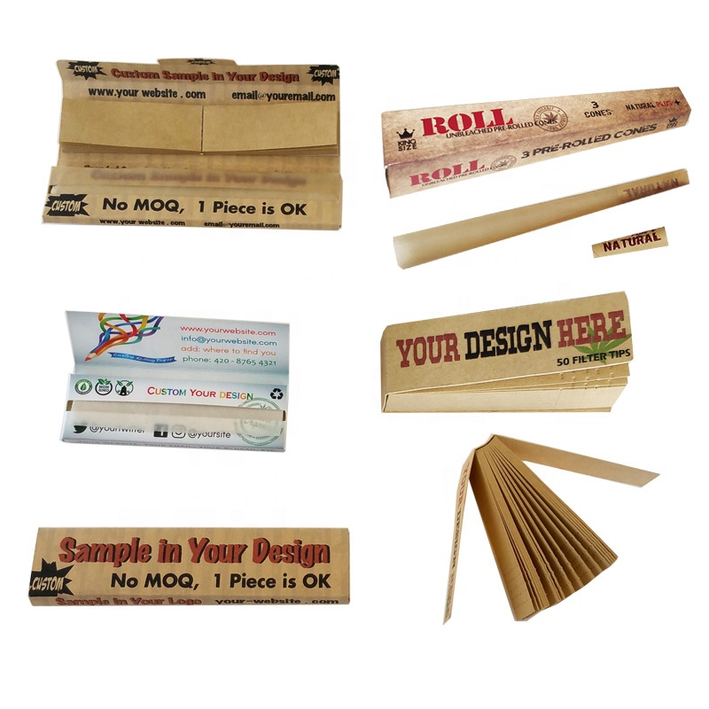 personal Branded custom Natural Arabic gum unbleached hemp cigarette rolling paper skins
