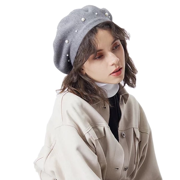 autumn and winter fashion warm cashmere french pearl berets wholesale for women