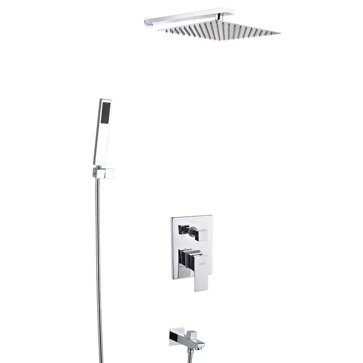High quality Brass Silver Wall Mounted Plating Bathroom Shower set Embedded box Rainfall Shower Set