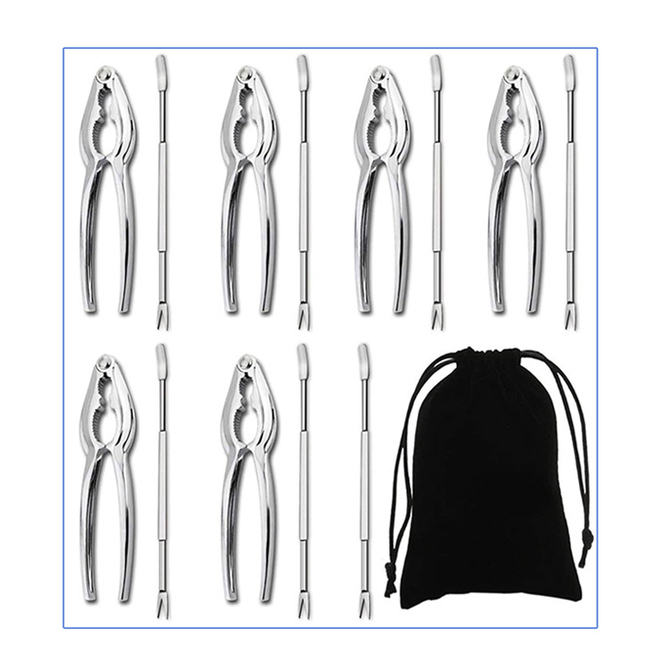 Custom 13pcs Seafood Tools Set Nut Cracker Set with 6pcs Crab Crackers, 7pcs Crab Leg Forks in cloth storage bag
