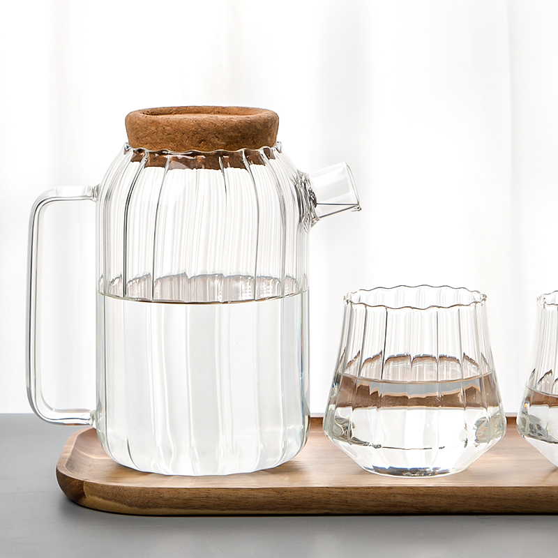 New INS Nordic Vertical Striped Cold Water Kettle Set Glass Pitcher with Cup Set
