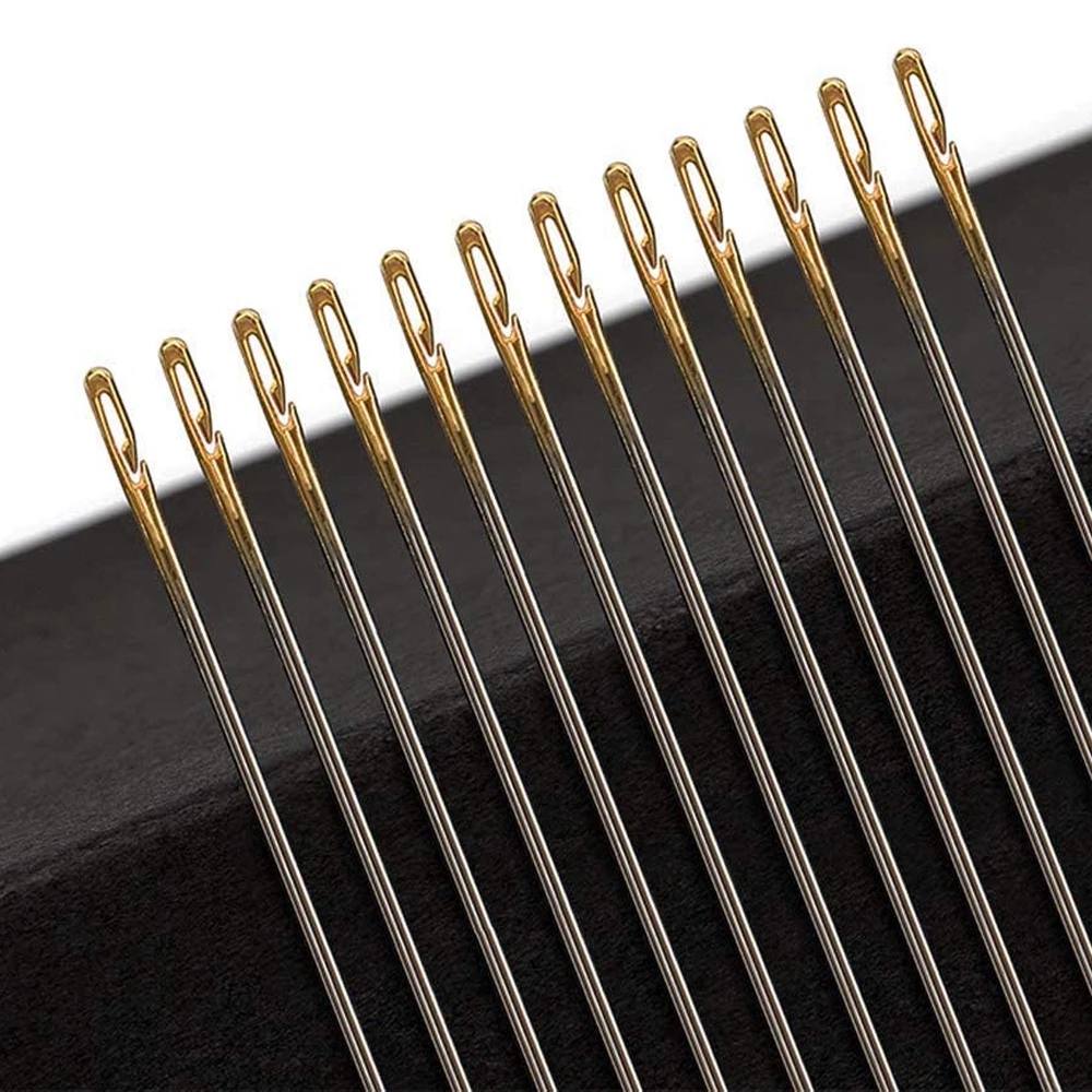 12 шт. разных швейные иглы с двойным слоем нержавеющей Self Threading иглы Gold Eye ручной игл для вышивки бытовые чистящие средства