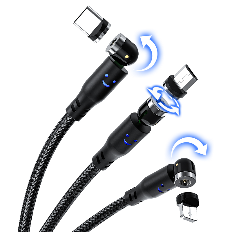 Оптовая продажа 3 в 1 магнитный usb-кабель быстрое зарядное устройство 540 градусов магнитный зарядный кабель