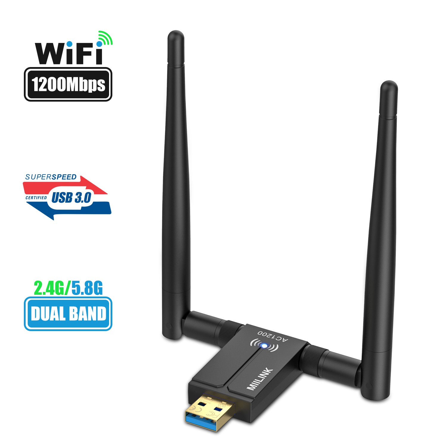 2020 Новый USB беспроводной Wi-Fi адаптер приемник Мини двойная антенна 1200 Мбит/с сетевая карта