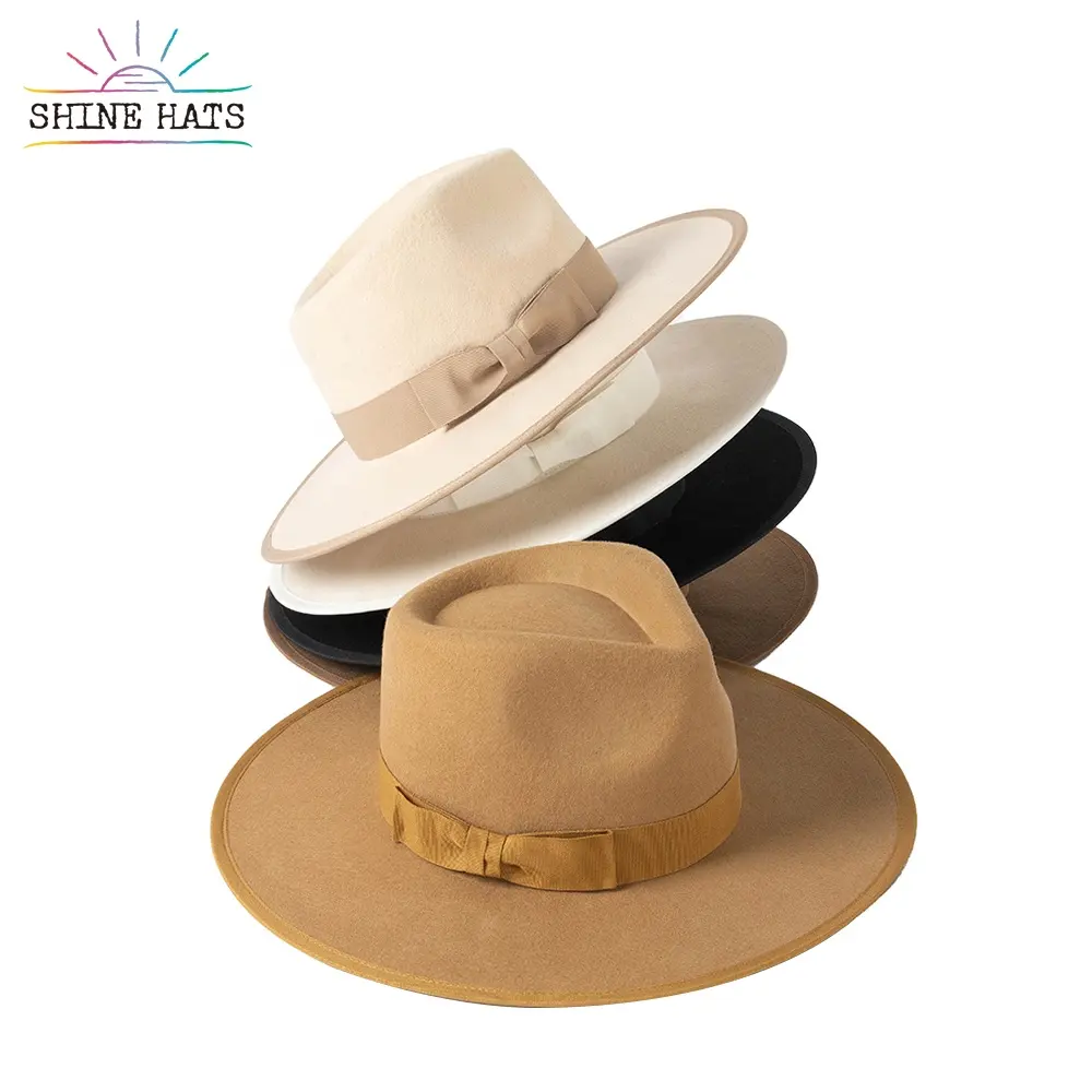 Shinehats Vintage Retro Design Stiff Brim Zephyr Wool Felt Fedora Hat GIGIPIP Custom Colorful Women Rancher Hat With Bowknot