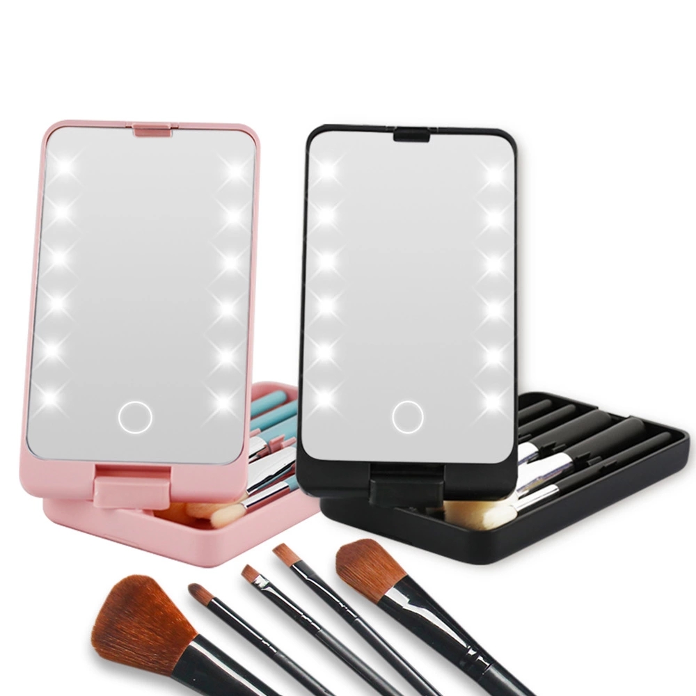 2021 New Arrival Portable Touch Screen LED Makeup Mirror 360 Degree Rotation LED Mirror With Cosmetic Makeup Brush