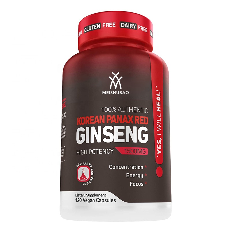 Private label High Strength ginseng capsules Red Panax Ginseng Boost Energy Endurance Mood Performance & Sexual Health Pills