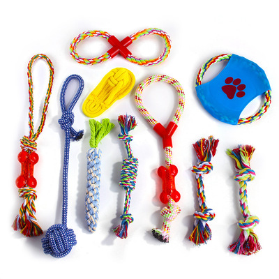 Pet dog training interactive teeth cleaning chew cotton rope toy set