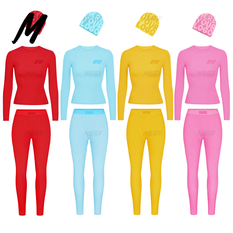 OEM Ribbed Loungewear Women Sets Long Sleeve and Leggings Set Custom Logo Two Piece Skinny Set Clothing For Women 2024 Winter