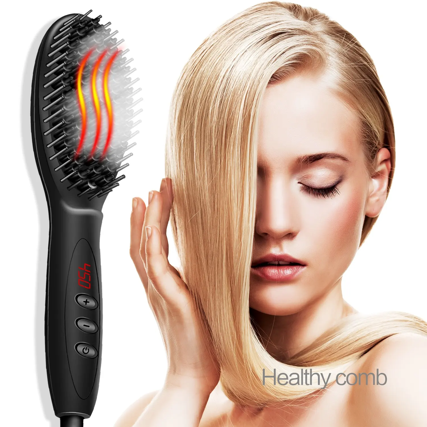 Biumart Beauty Salon Electric Hair Straightener Brush Handle Heated Quick Styler Hair Dryer Brush