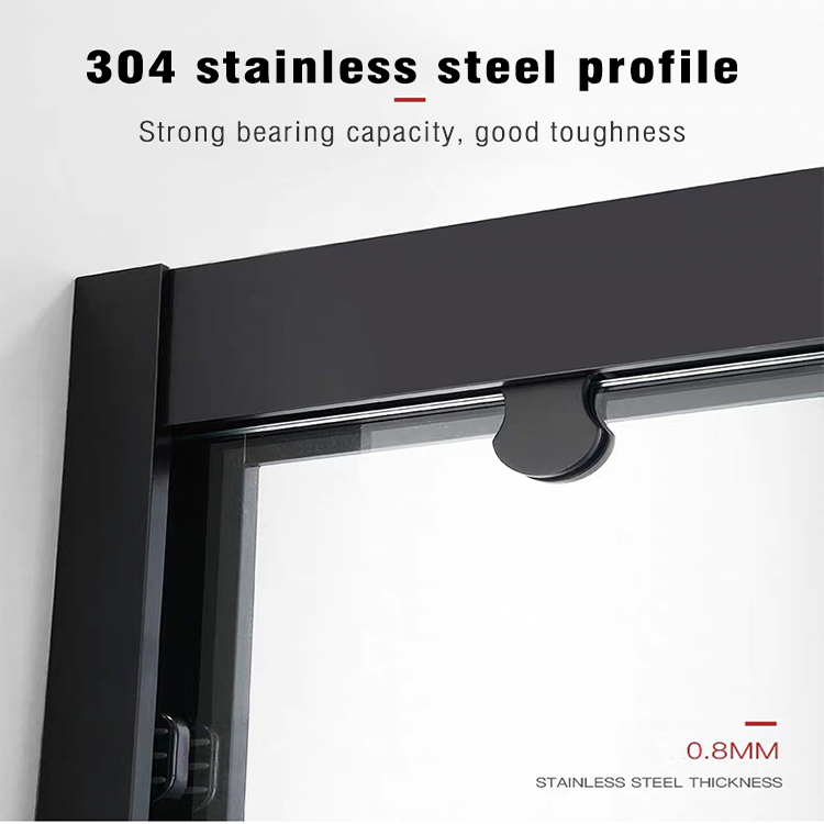China foshan Black stainless steel handle two sided sliding hardware glass shower screen door