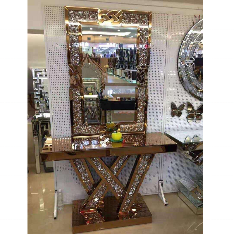 Hot sales home creative gold color mirror entrance table living room lobby decoration table
