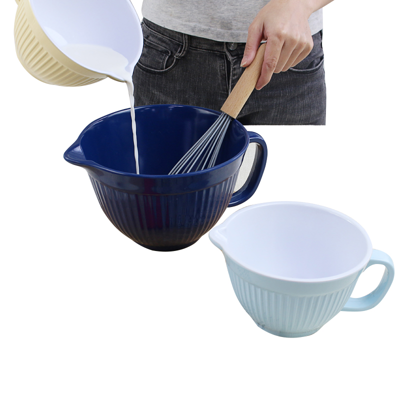 Multifunction plastic Salad Bowl Food Containers Tableware Round Melamine Mixing Bowl Set With Spout and Handle