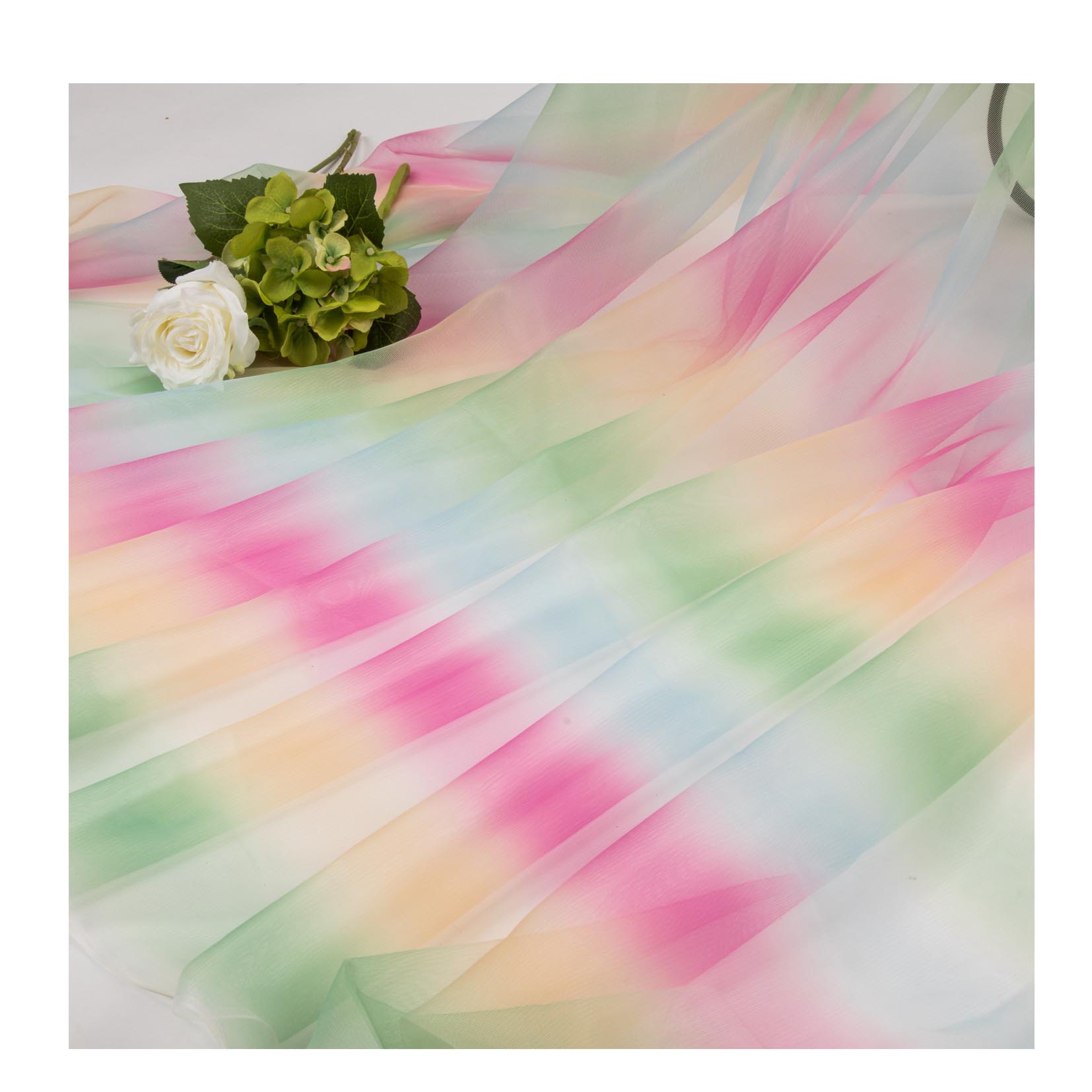 Superior Quality Illusion Printed Rainbow Ombre Gradient Colors Fabric Tulle Mesh Fabric