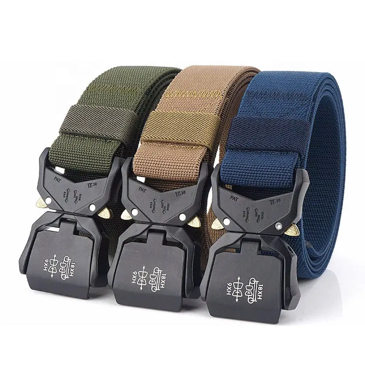 Outdoor Hunting Adjustable Fabric EDC Web Men Nylon Tactical Elastic Belt with Heavy Duty Quick Release Buckle