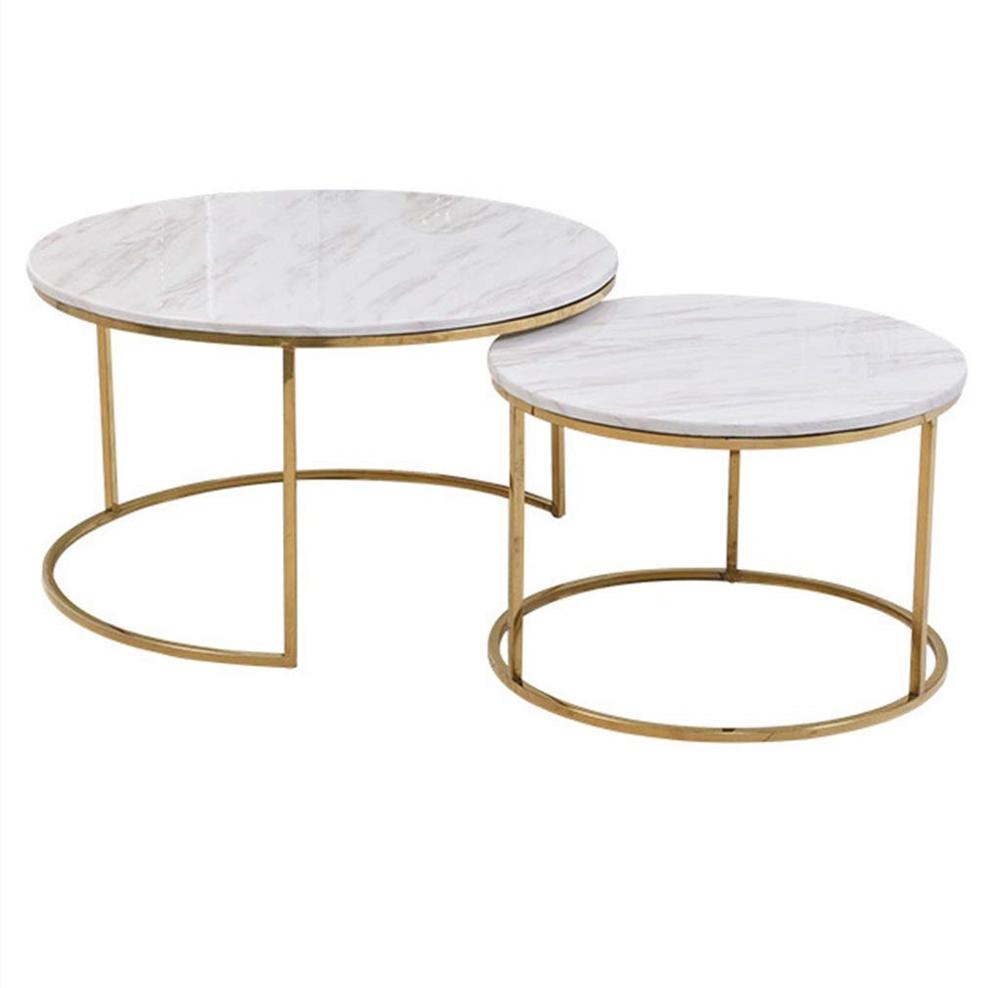 Nordic modern style round marble nesting coffee table wood top minimalist living room dining furniture table gold metal frame