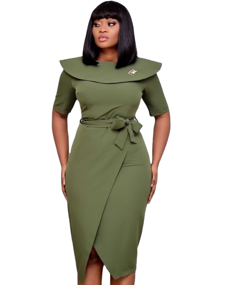 2021 Summer hot custom logo OEM vetement femme casual clothing plus size sexy business zipper office side split solid dresses