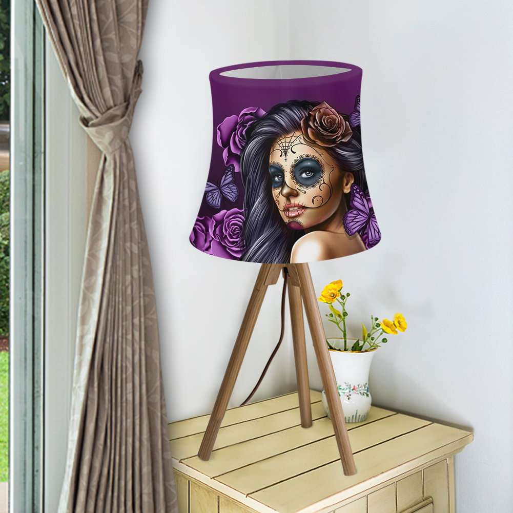 Day of the Dead Purple Gothic Skull Halloween Gift Print Lampshade with Wire Frame Metal for Lighting Accessory Floor Lamp Shade