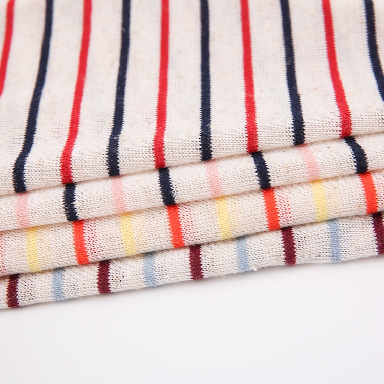 Wholesale cheap 90 polyester 10 linen knitted jersey striped linen fabric soft