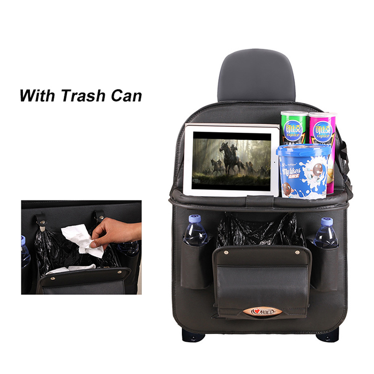 China Supplier Waterproof PU Leather Car Backseat Storage Foldable Dining Table Car Seat Organizer With Tablet Hol