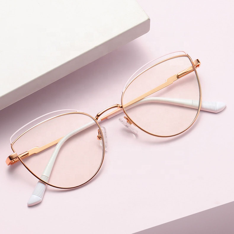 Sunbest Eyewear WH502 New Style Cat Eye Two-Color Metal Spectacle Frames Eyeglasses Anti Blue Light Blocking Optical Glasses