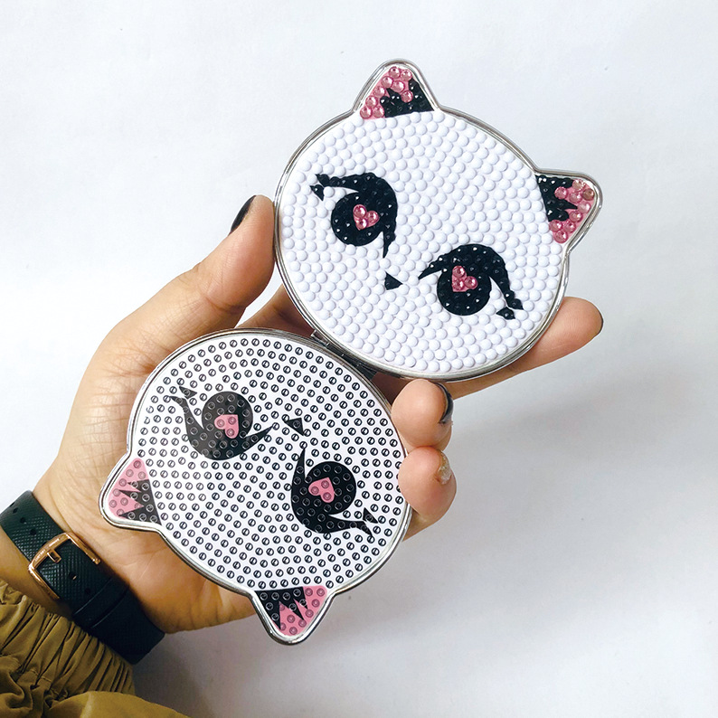 Small mirror with diamond cat head Children's DIY handmade diamond and diamond painting
