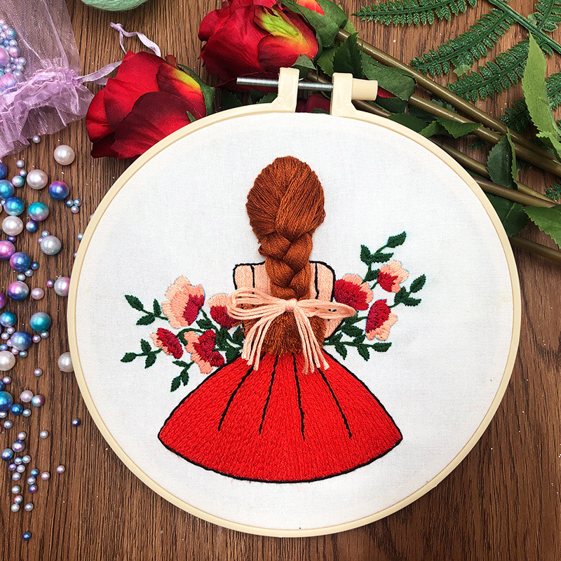 Beautiful Girl Beginners Embroidery Kit for Adults with Hoop, Thread, Needles, Full Kit, DIY Craft for Beginner