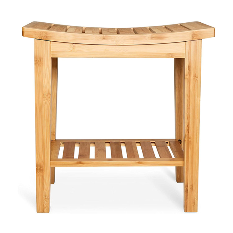 Home Furniture Wood Shower Stool With Storage Shelf Spa Bath Organizer Chair Non Slip Bathroom Bench Bamboo