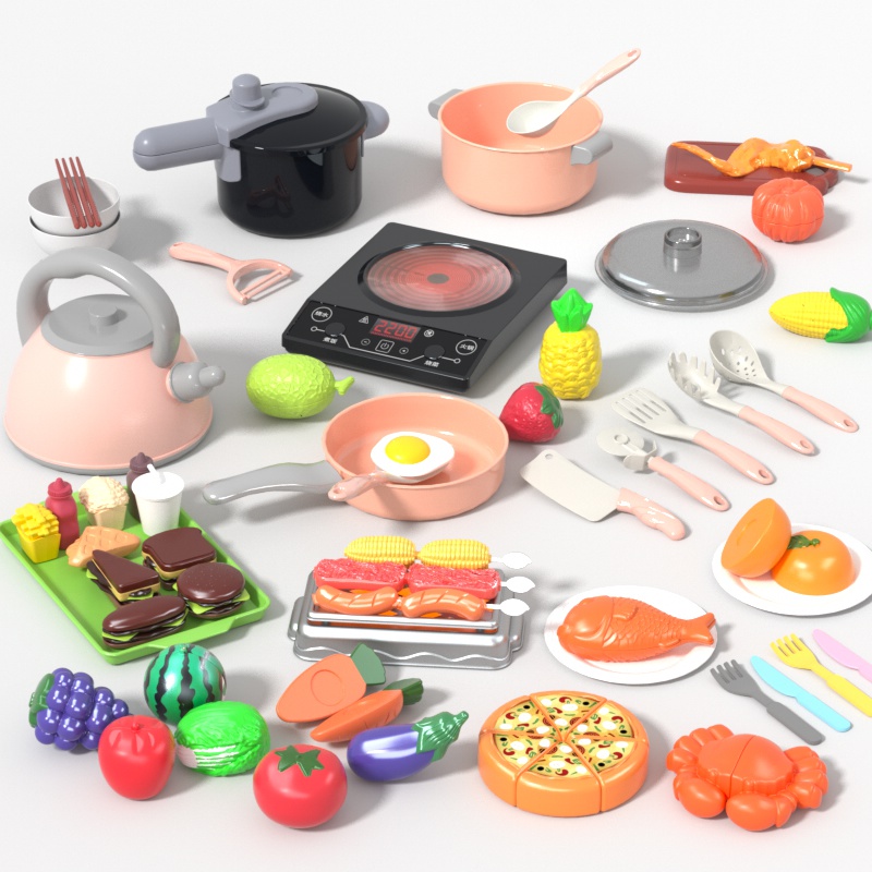 Play House Toy New Modern Cooking Toys Kitchen Big Tableware Dishe Play Set