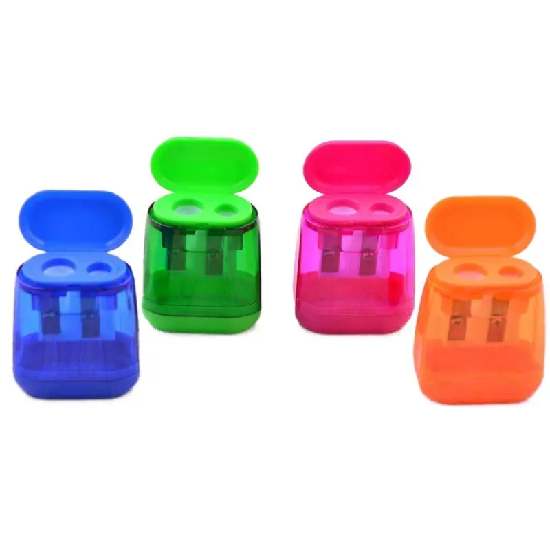 Bview Art Custom logo plastic two holes colorful pencil sharpener for children