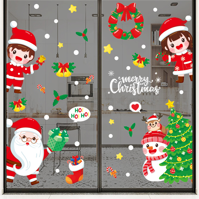 Factory Wholesale Promotion PVC Christmas Window Decoration Glass Stickers Set