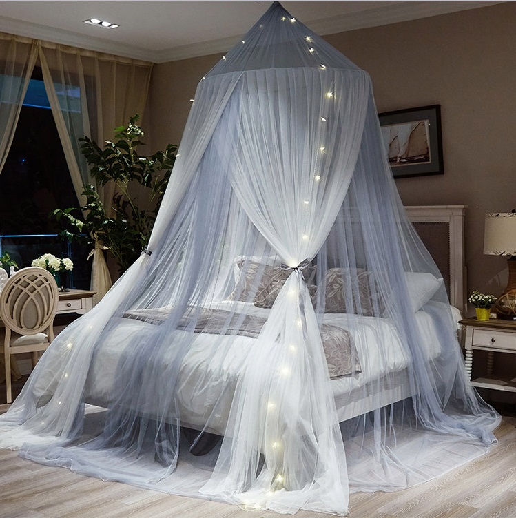 New Design Grey White Led Lights Glowing Decoration Mosquito Bed Nets For Double Bed